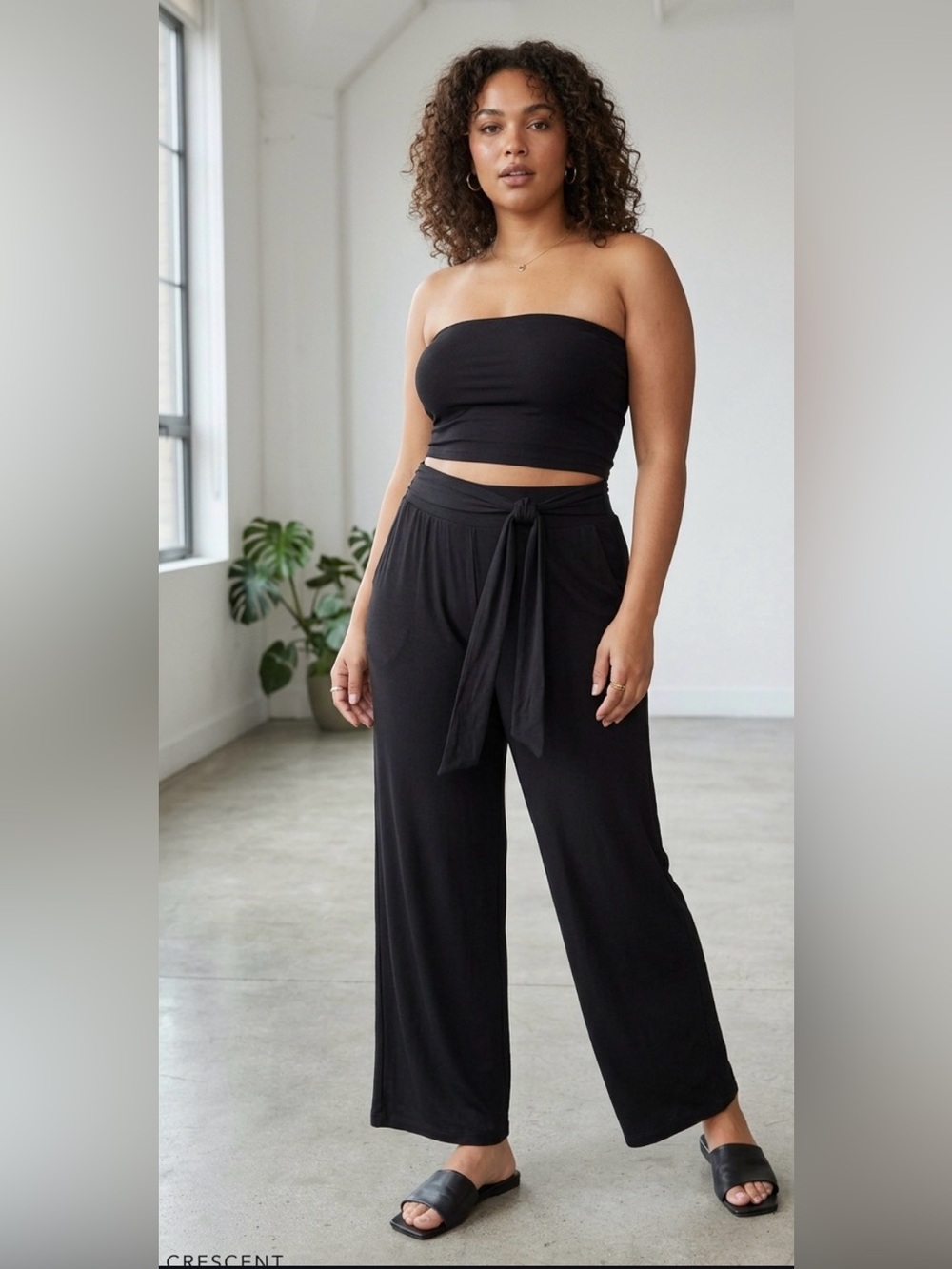 Crescent Nordstrom brand Black Set- High-Waist Wide-Leg Tie Pants & Top